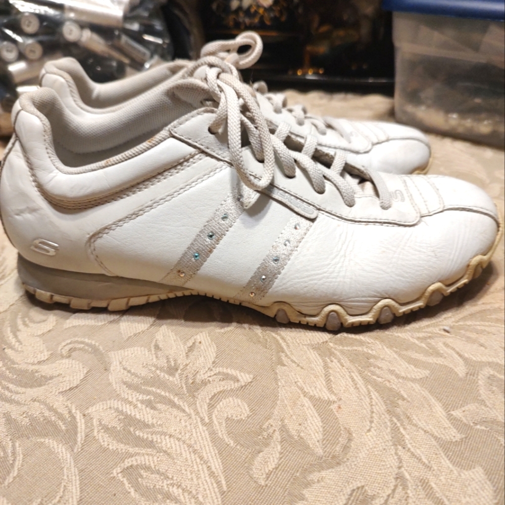 💎 Vtg Skechers White & Silver Bling Rhinestone Sneakers Tennis Shoes - 7.5M #2P